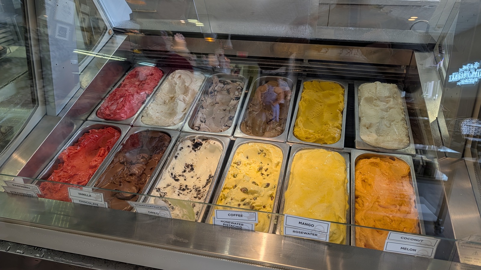 Colorful gelato pans inside Classic Bakery in Gaithersburg