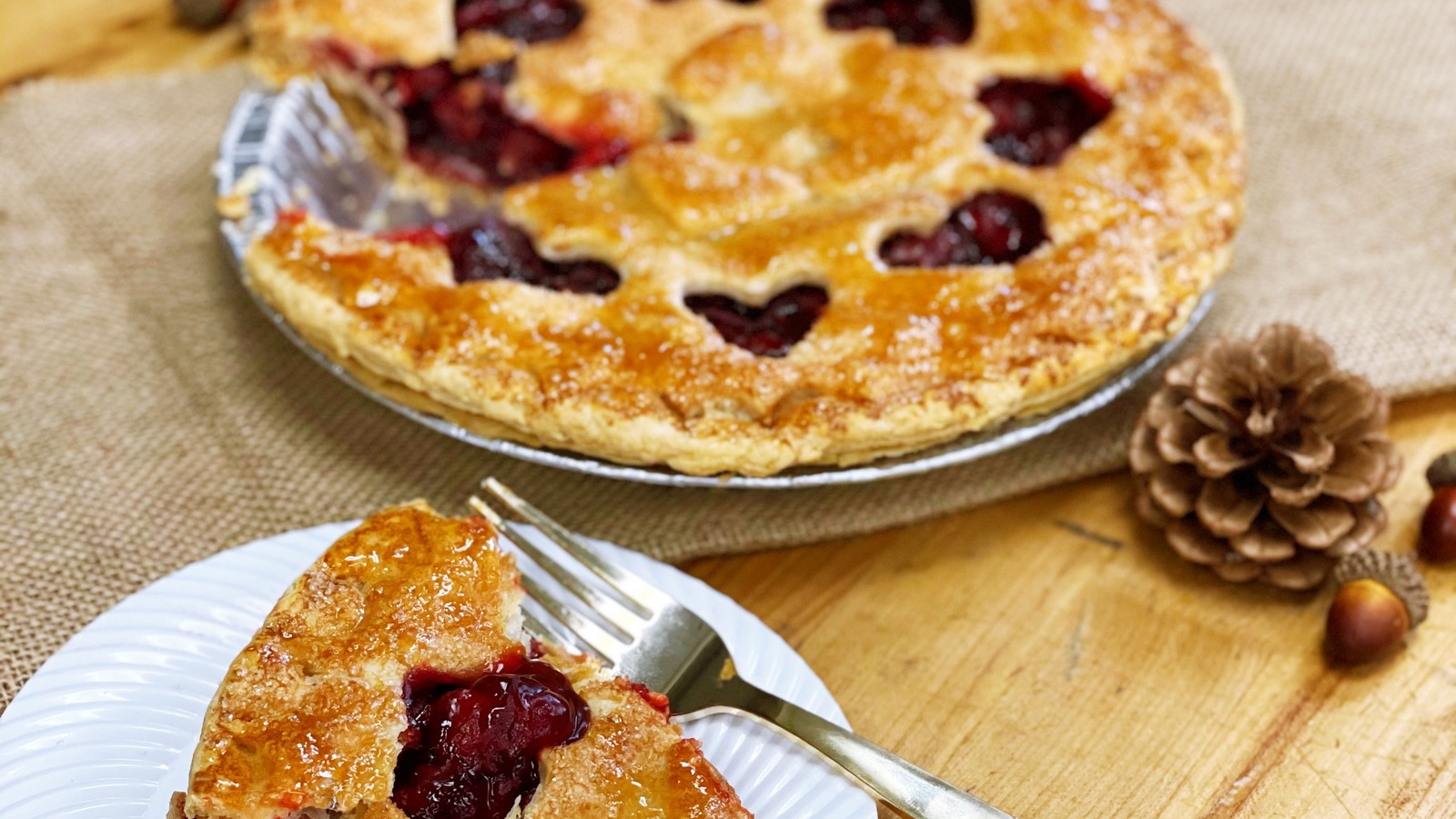 Glossy fruit pie and plated slice from Classic Bakery