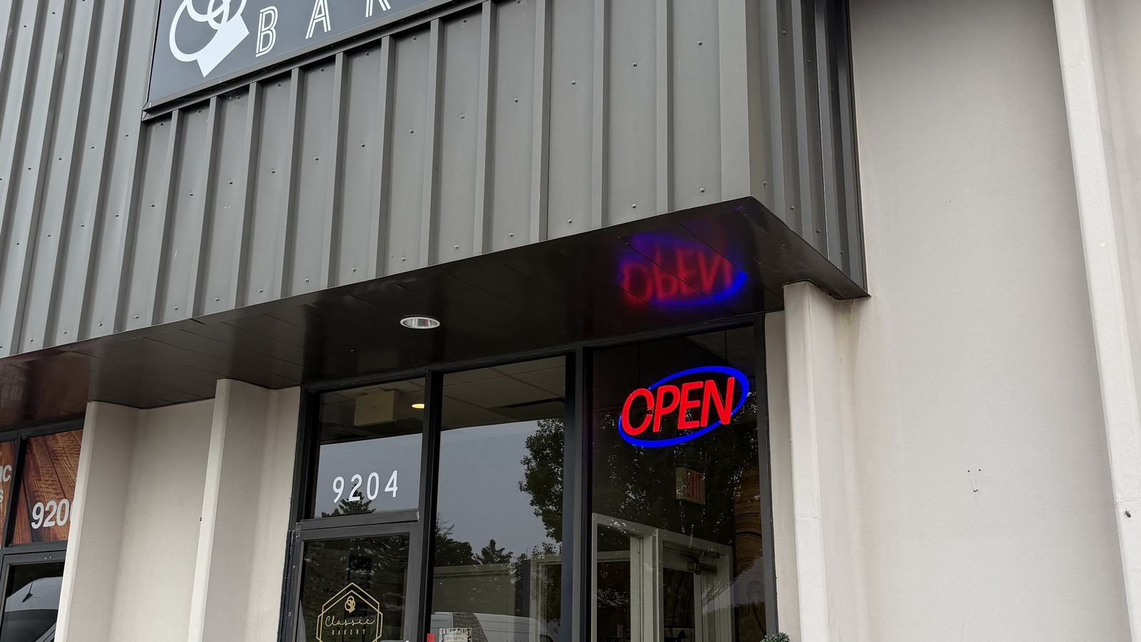 Classic Bakery storefront with open sign on Gaither Road
