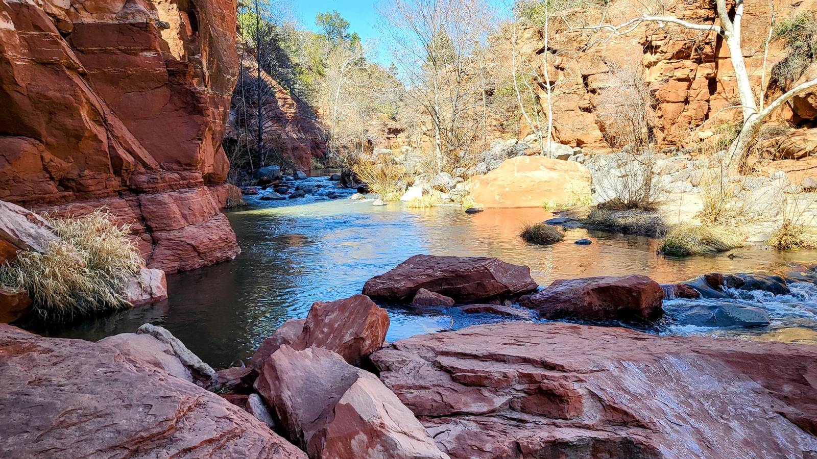Oak Creek flowing through a narrow red-rock channel at Slide Rock State Park