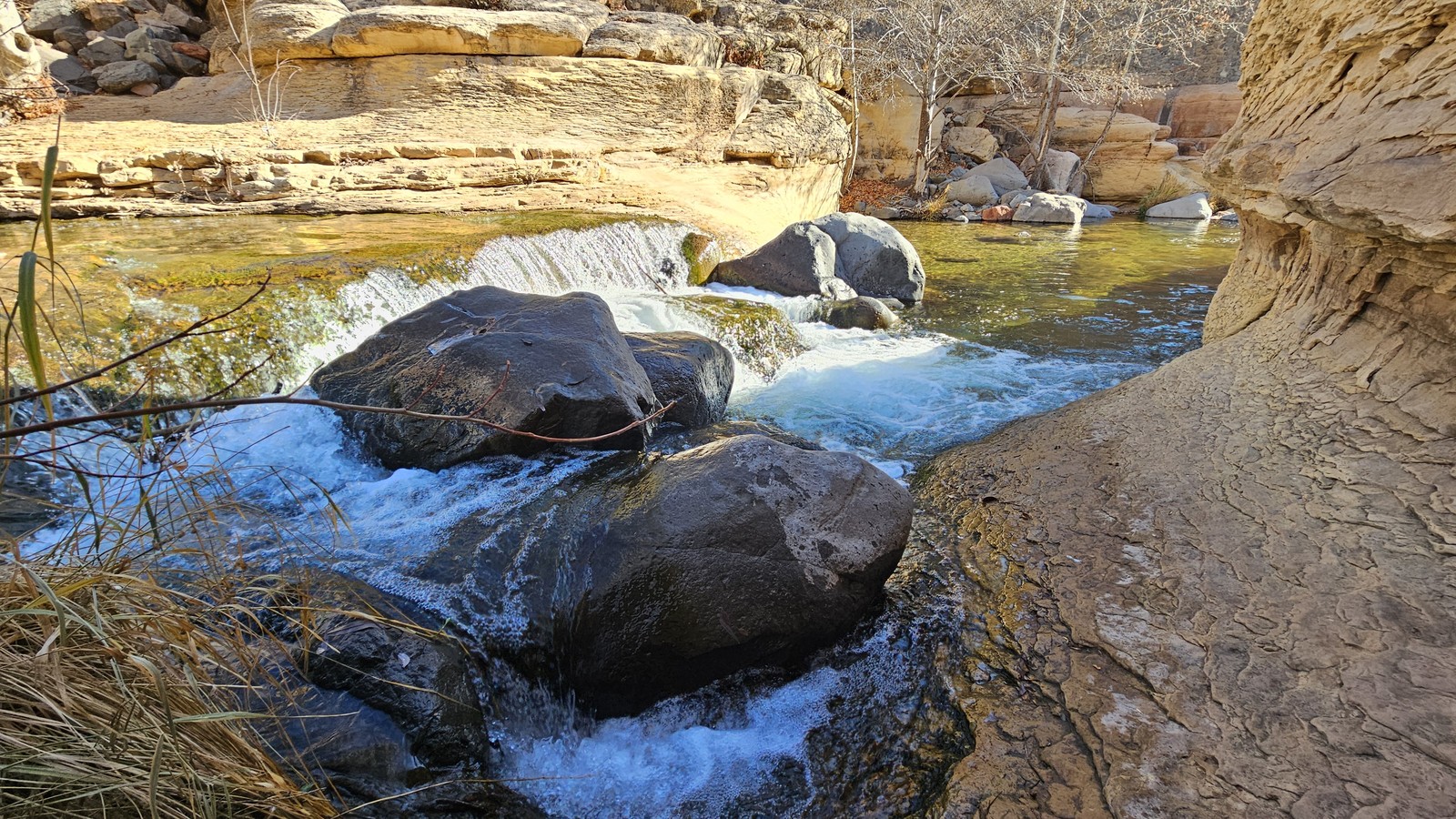 A slick rock cascade and smooth creek chute at Slide Rock State Park