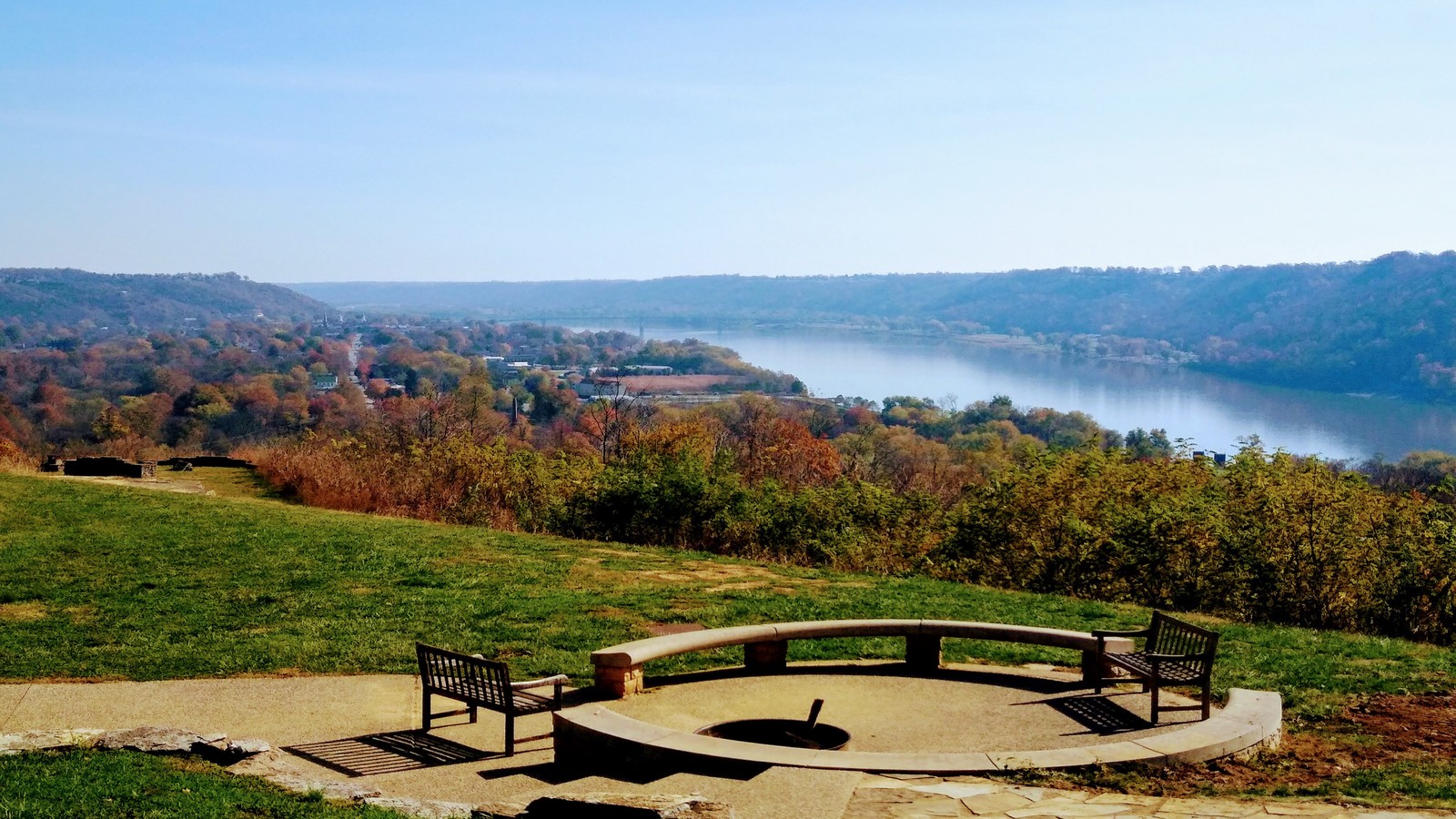 Hilltop view stretching toward the Ohio River valley from Clifty Falls State Park.