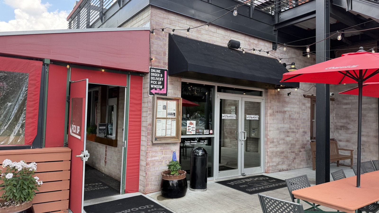 The patio entry and pickup window at Midwood Smokehouse in Plaza Midwood.