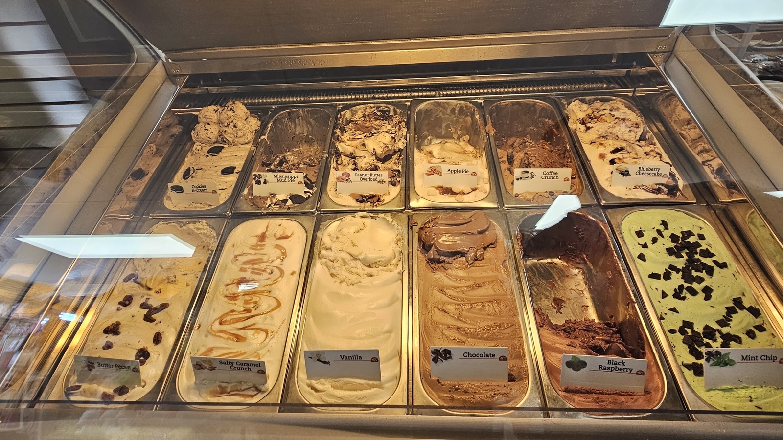 Gelato case with seasonal flavors at Bird-in-Hand Bake Shop