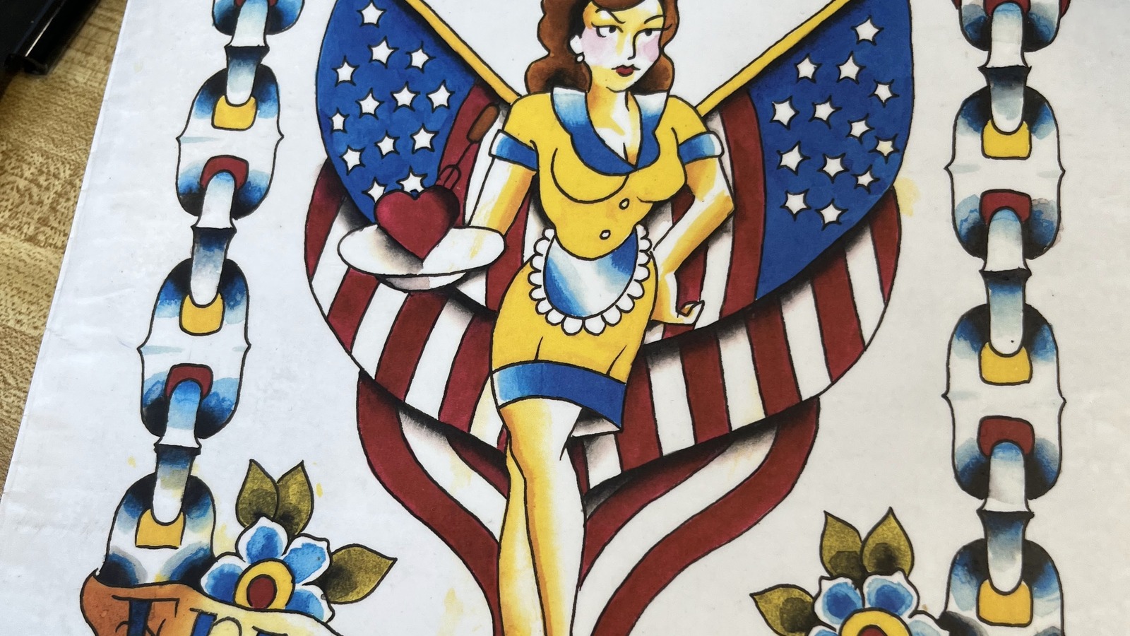 Illustrated Miss Worcester Diner menu cover with waitress art and patriotic lettering