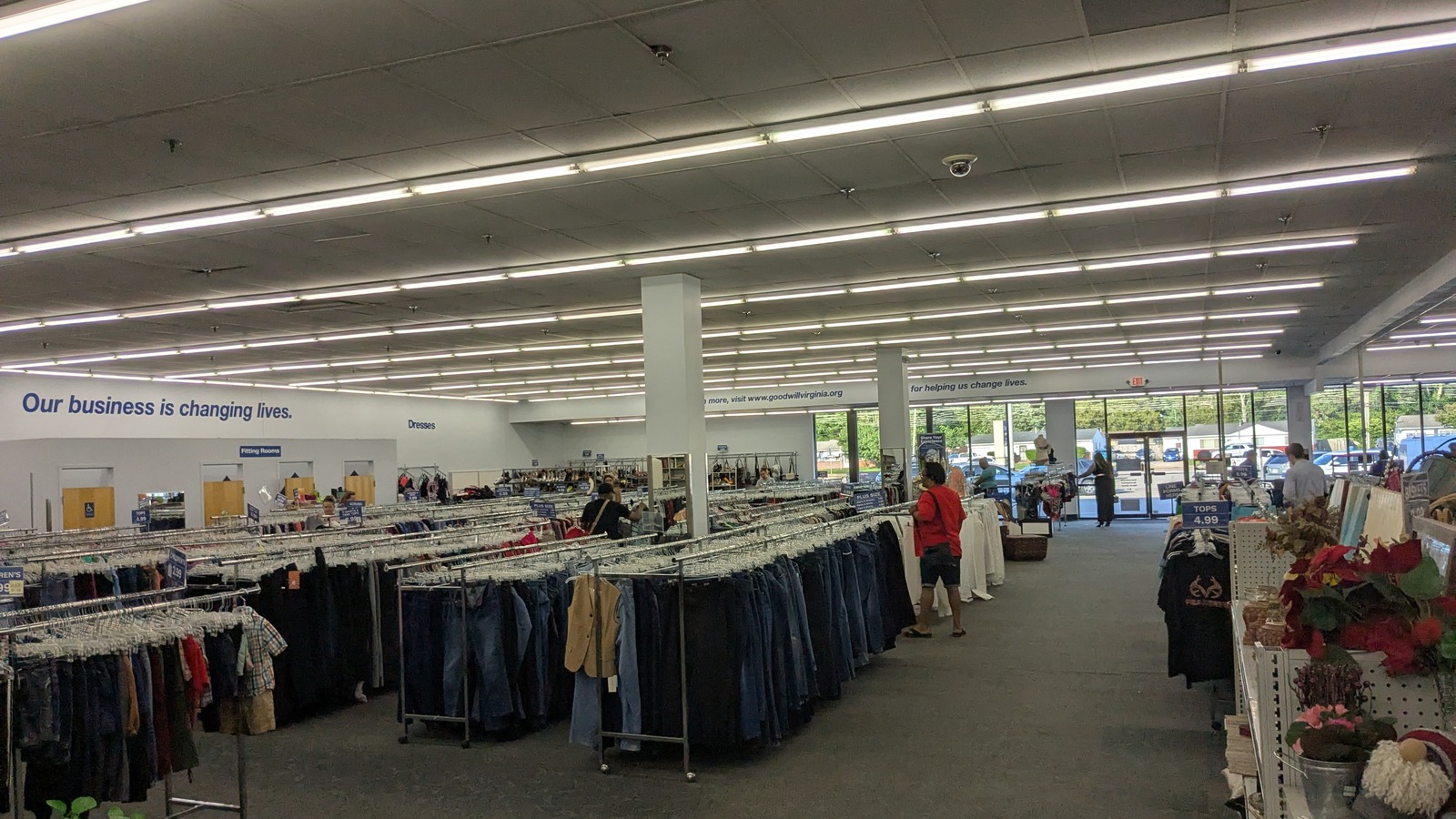 Wide clothing floor inside the Rosemont Road Goodwill in Virginia Beach