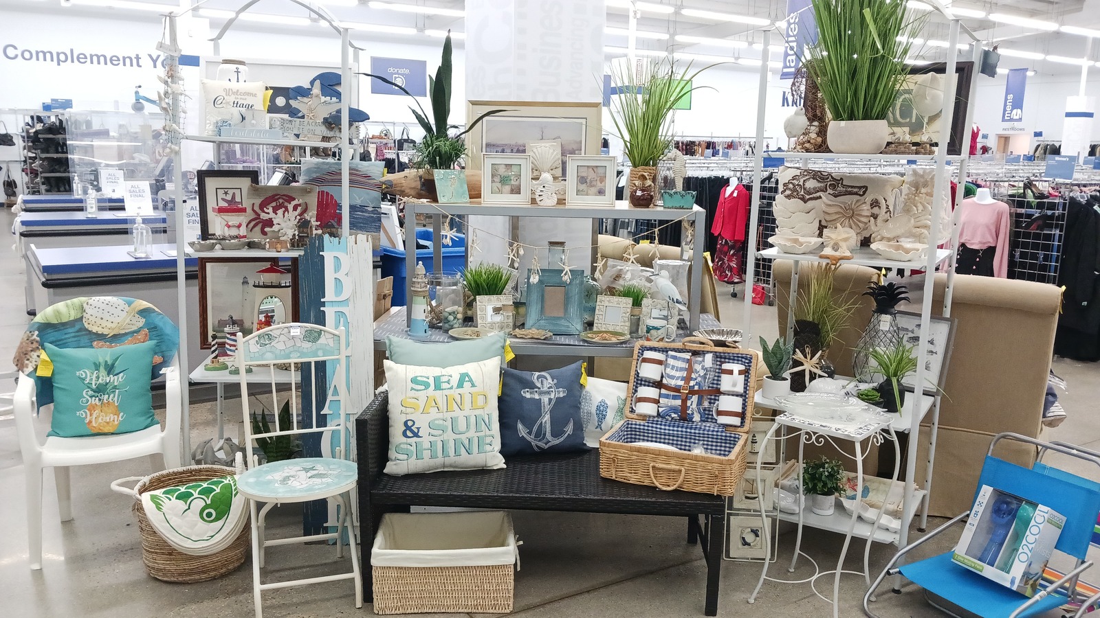 Coastal decor display near the entrance of the General Booth Boulevard Goodwill in Virginia Beach