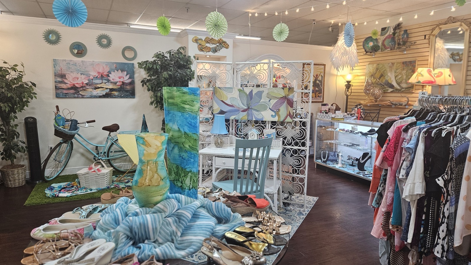 Decor, clothing, and boutique displays inside Orlando Union Rescue Mission