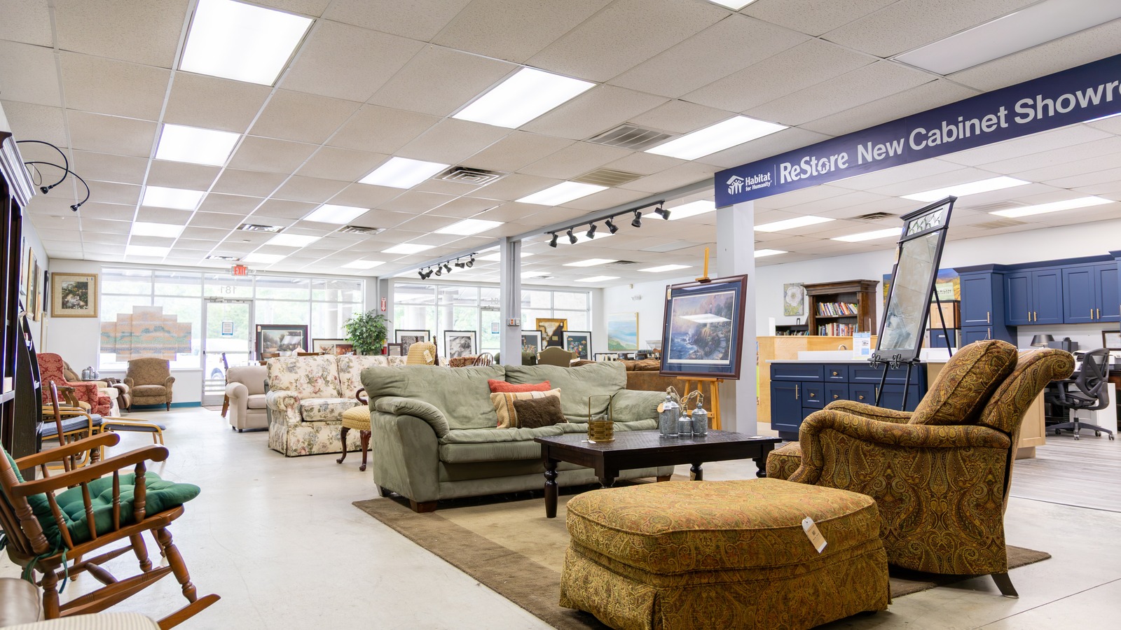 Furniture showroom inside Habitat ReStore in Cary