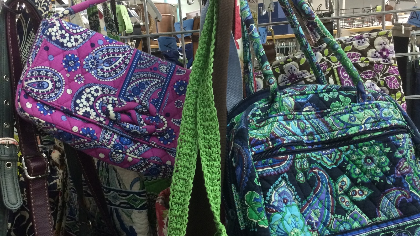 Handbag display inside Community Thrift Store near Orlando