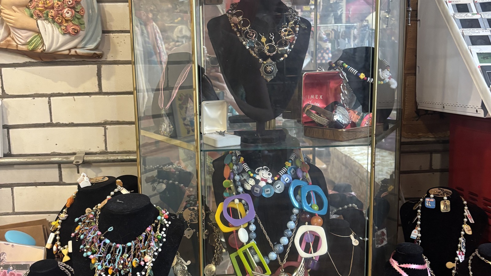 Jewelry and accessory display inside Disco Tits Vintage in Cincinnati