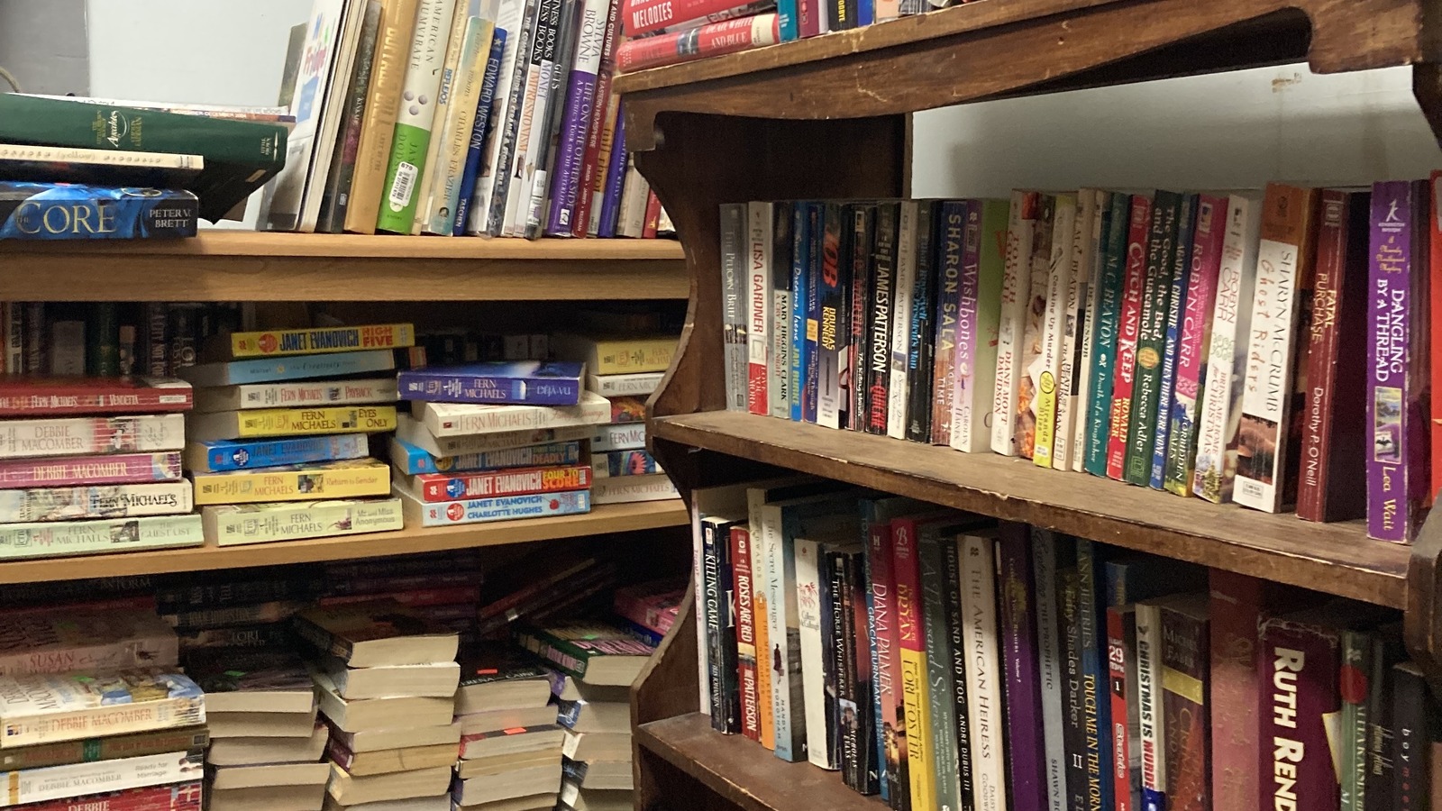 Bookshelves inside One Stop Thrift Shop in Cheviot near Cincinnati