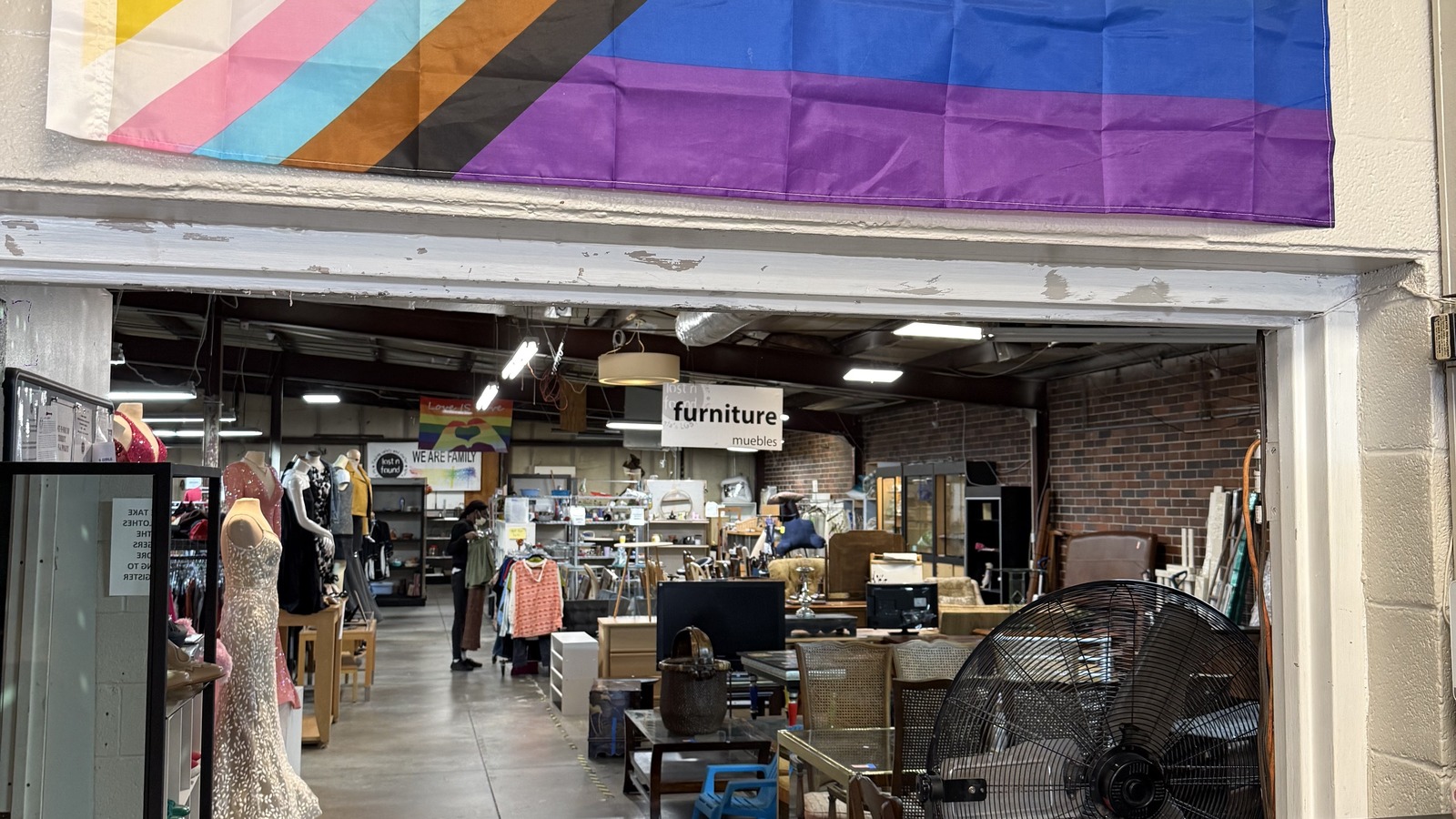 Secondhand shopping scene at Lost-N-Found Youth- Thrift Store in Atlanta