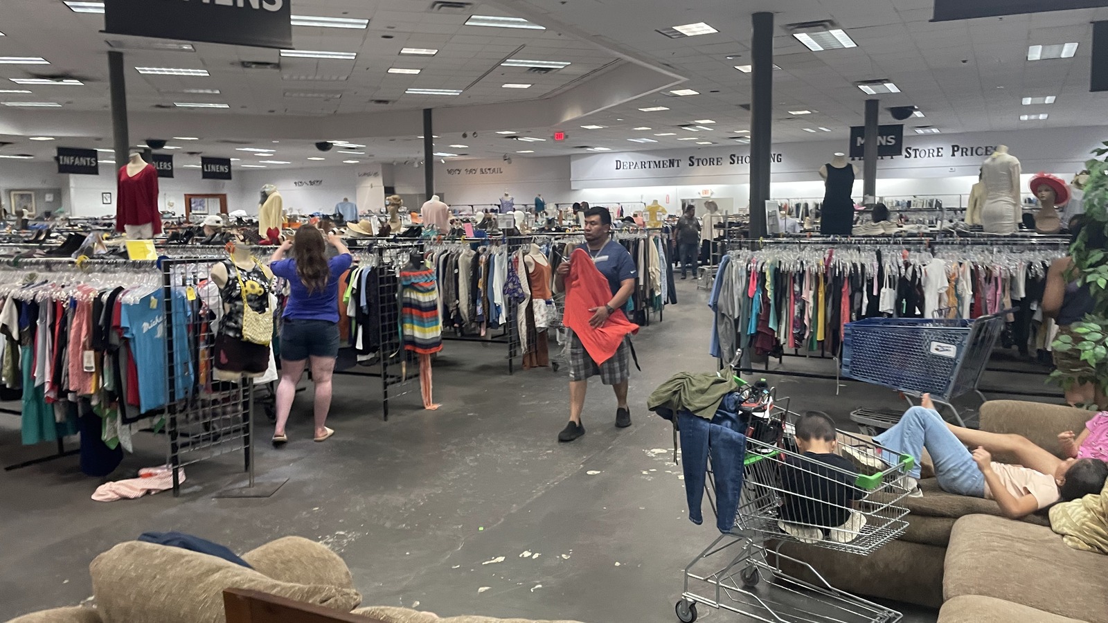 Secondhand shopping scene at Lovelady Thrift Store in Irondale