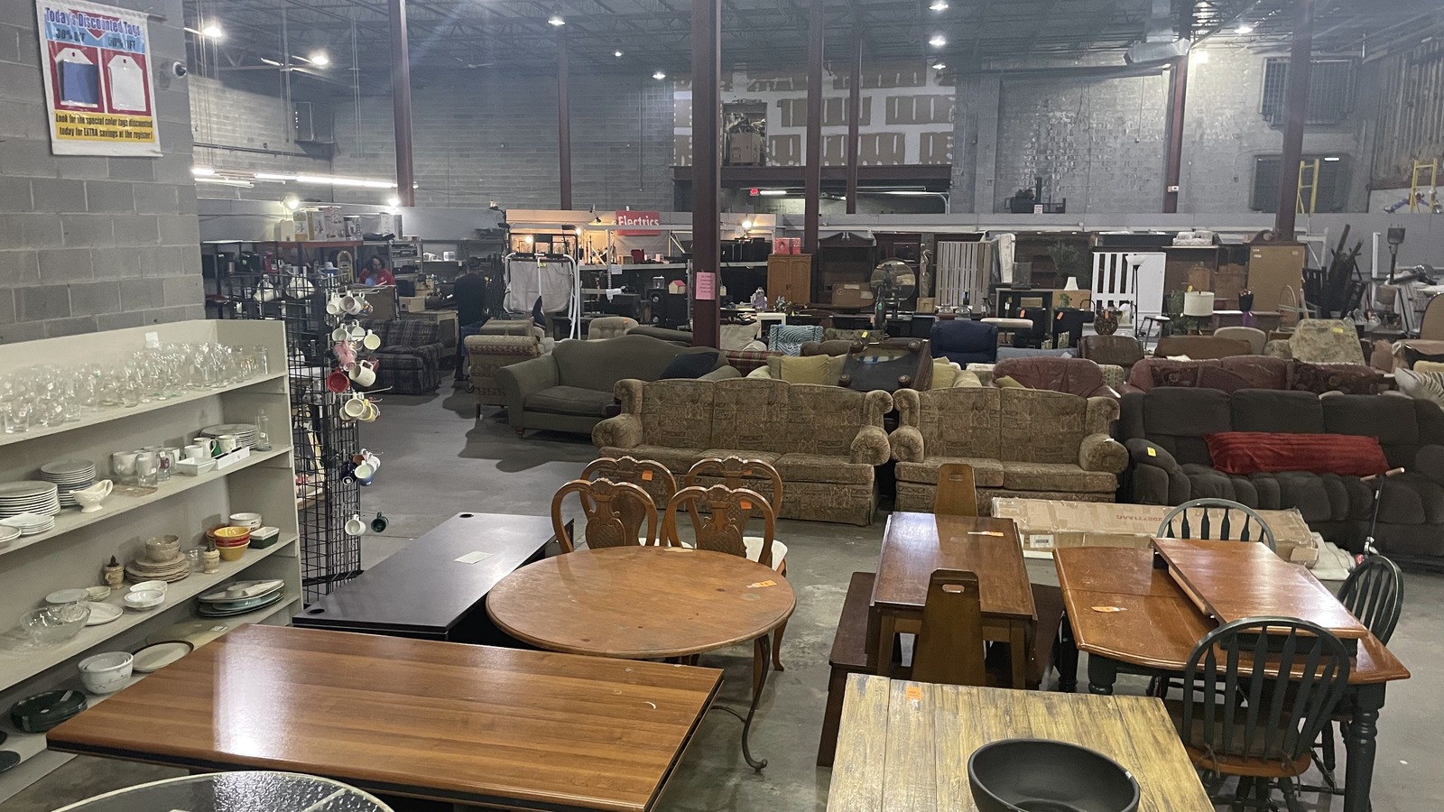 Secondhand shopping scene at Lovelady Thrift Store in Irondale