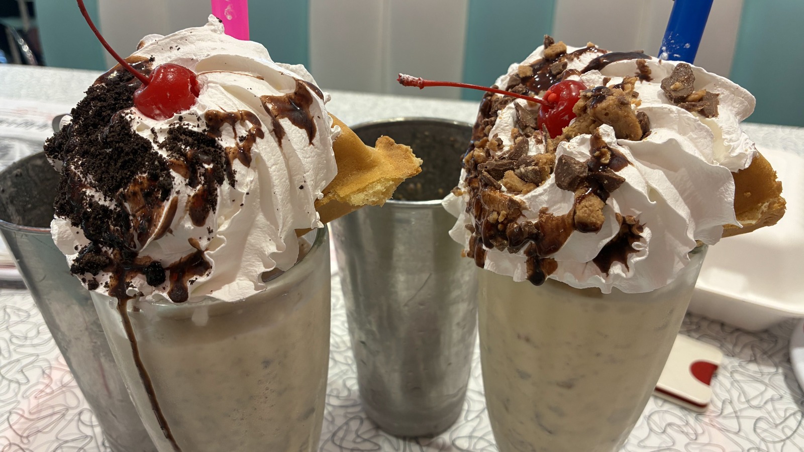 Two loaded milkshakes at Sunliner Diner in Pigeon Forge
