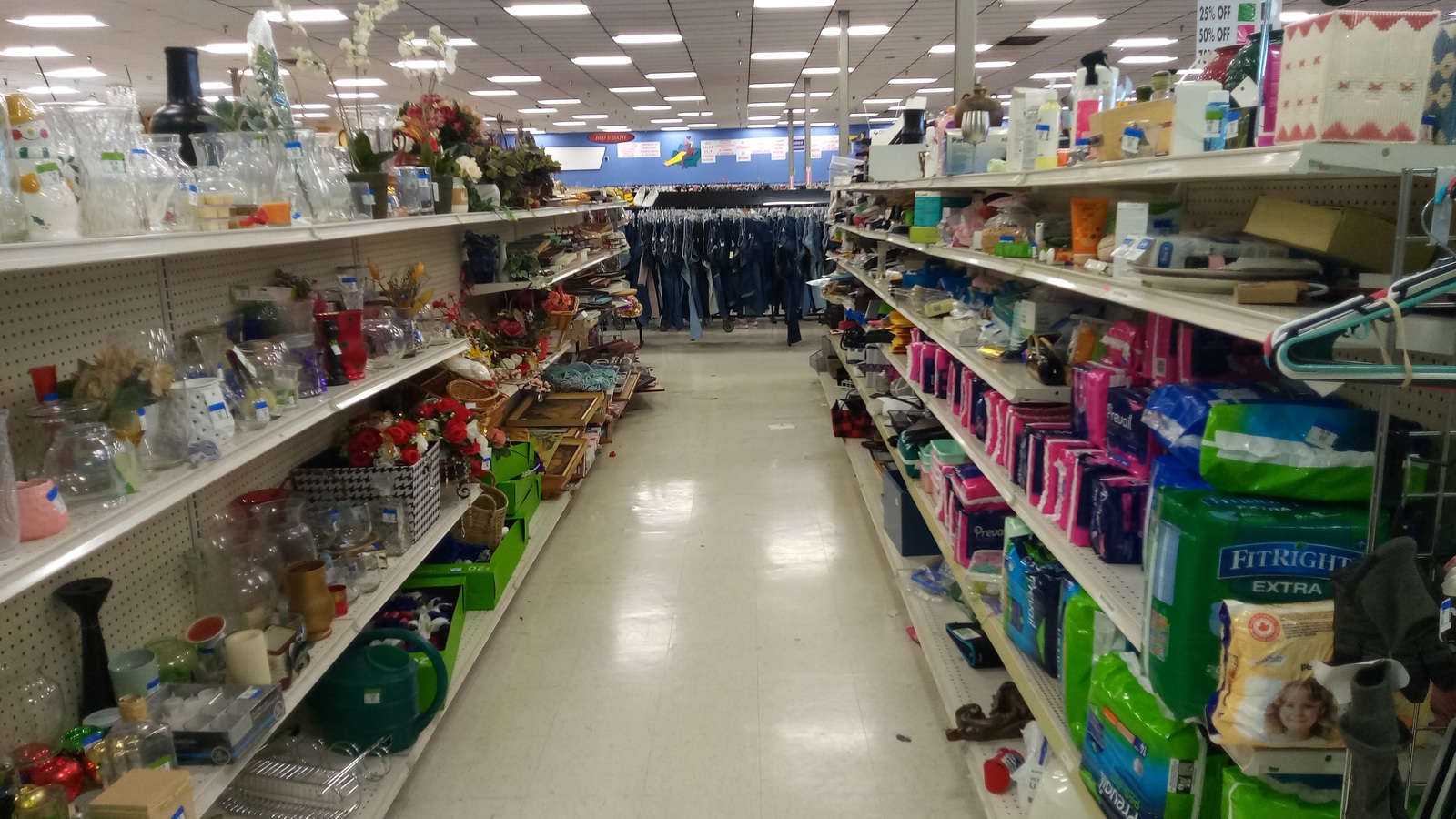 Long housewares aisle inside Texas Thrift Killeen