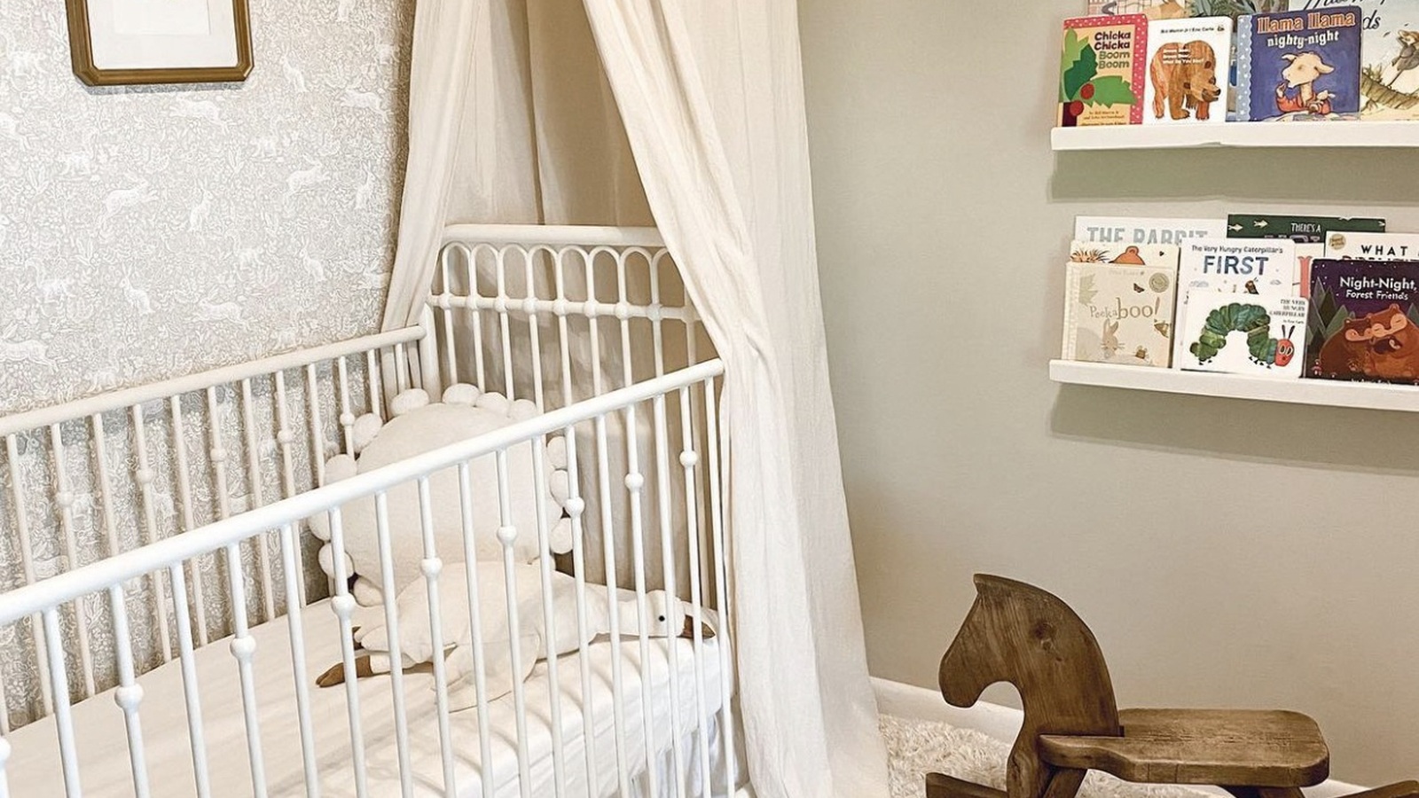Nursery display with crib and children's books inside Texas Thrift Killeen
