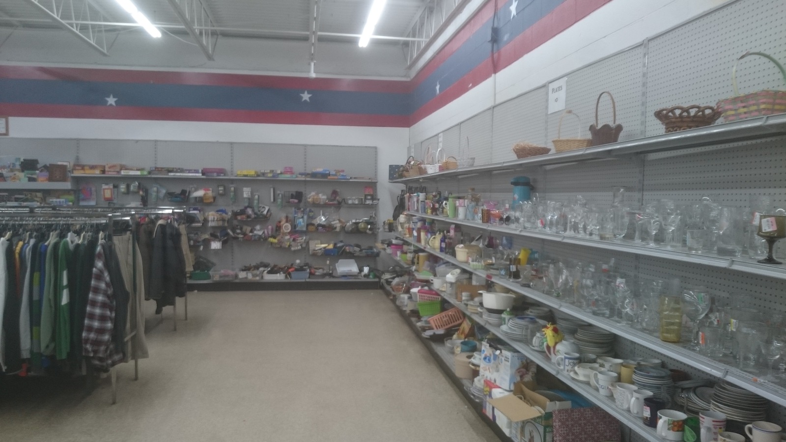 Secondhand shopping scene at AMVETS Thrift Store in Buffalo