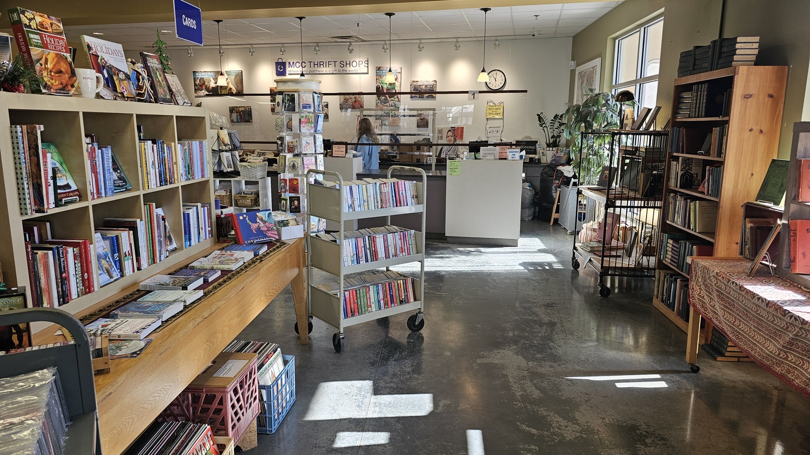 Books and household finds at Gift and Thrift in Harrisonburg, Virginia