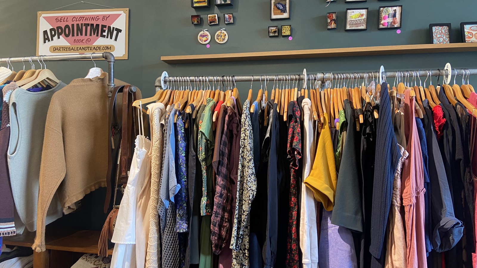 Curated resale clothing at Dart Resale and Trade in Harrisonburg