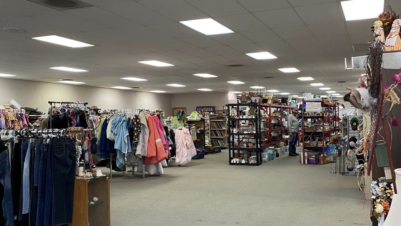 Spacious clothing and housewares floor at People Helping People in Pendleton Oregon