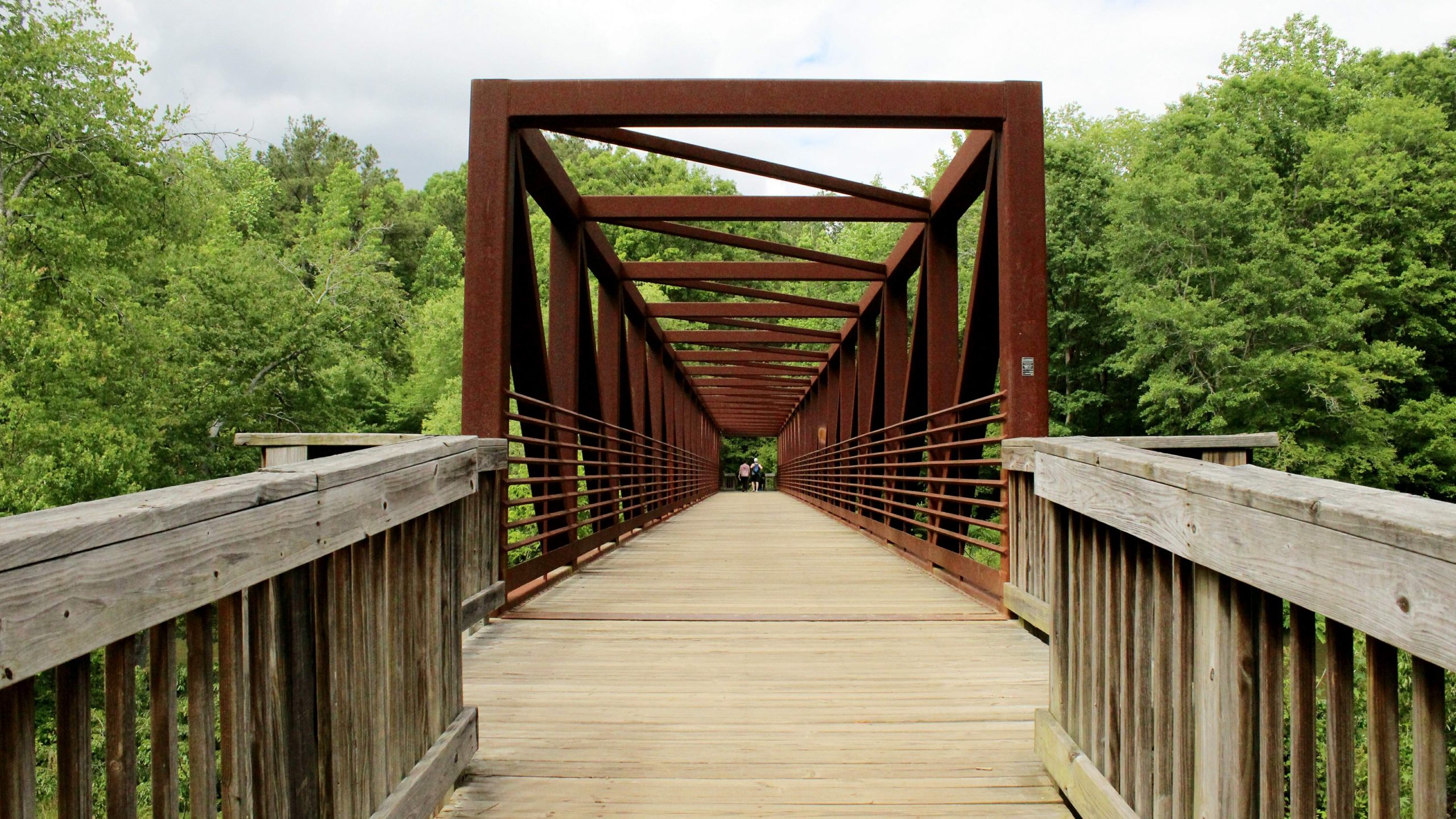 Steel footbridge crossing on an east-side trail at Sweetwater Creek State Park