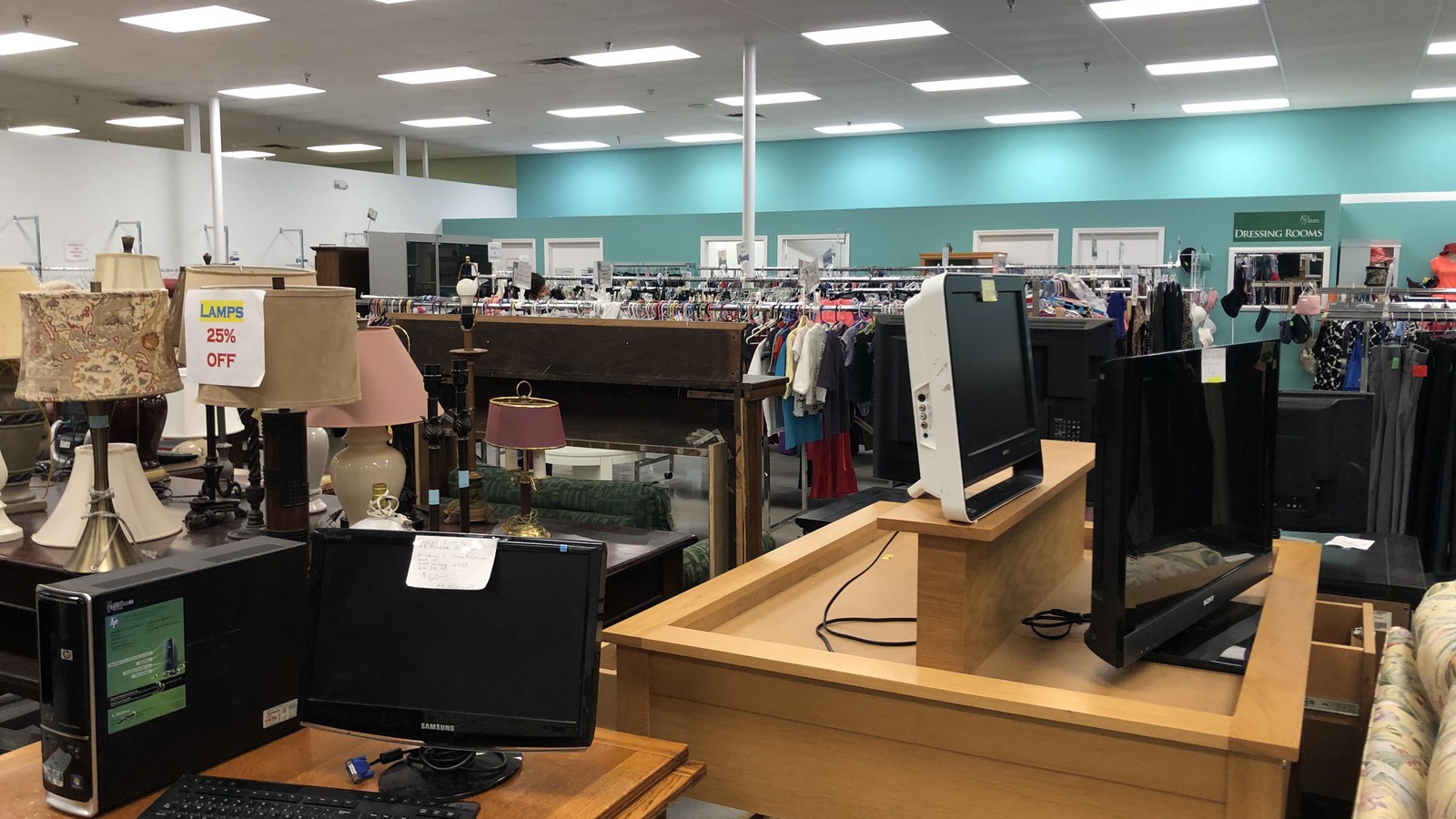 Furniture, lamps, electronics, and clothing at the Humane Society thrift shop in Vero Beach
