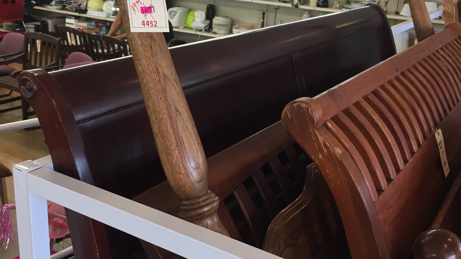 Wood headboards and furniture pieces at ACTS Thrift Store in Pasadena