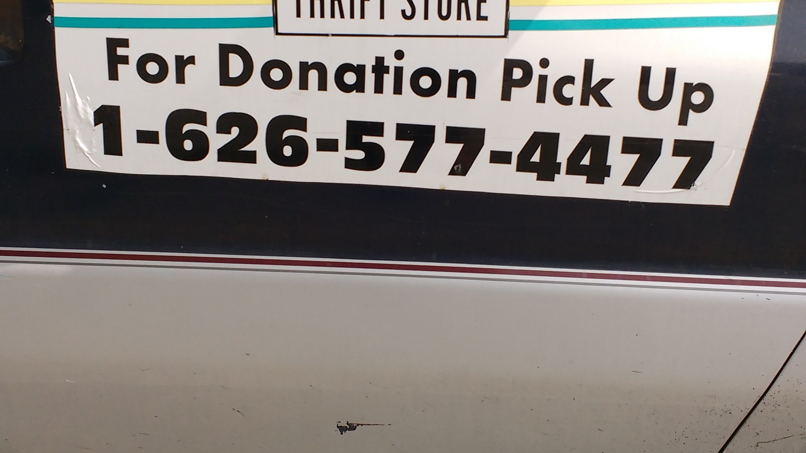 ACTS Thrift Store donation pickup sign in Pasadena