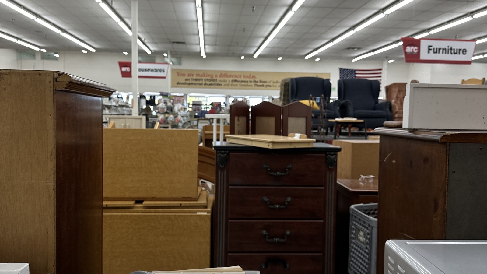 Dressers, tables, and chairs in the furniture department