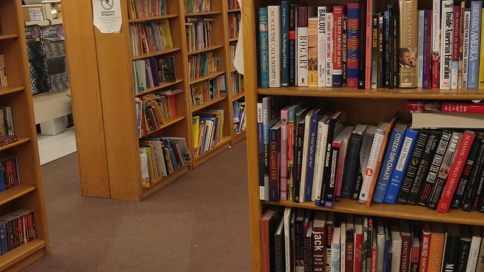 Shelves of secondhand books at ARC Thrift Store in Thornton