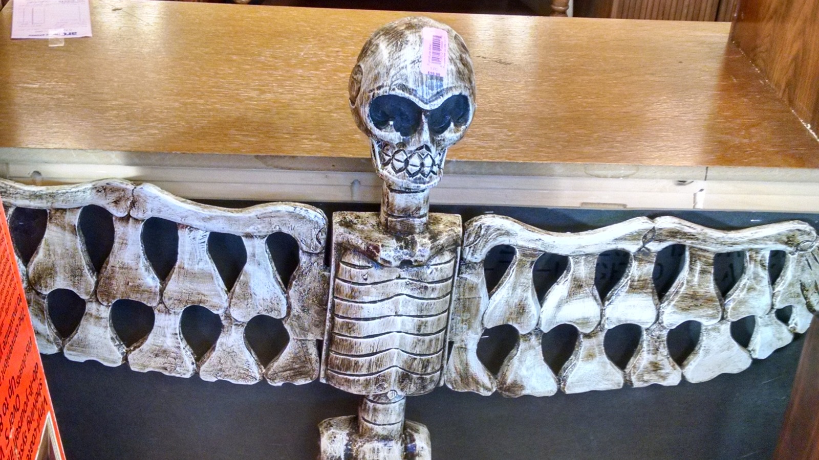 Decorative skeleton displayed with seasonal goods