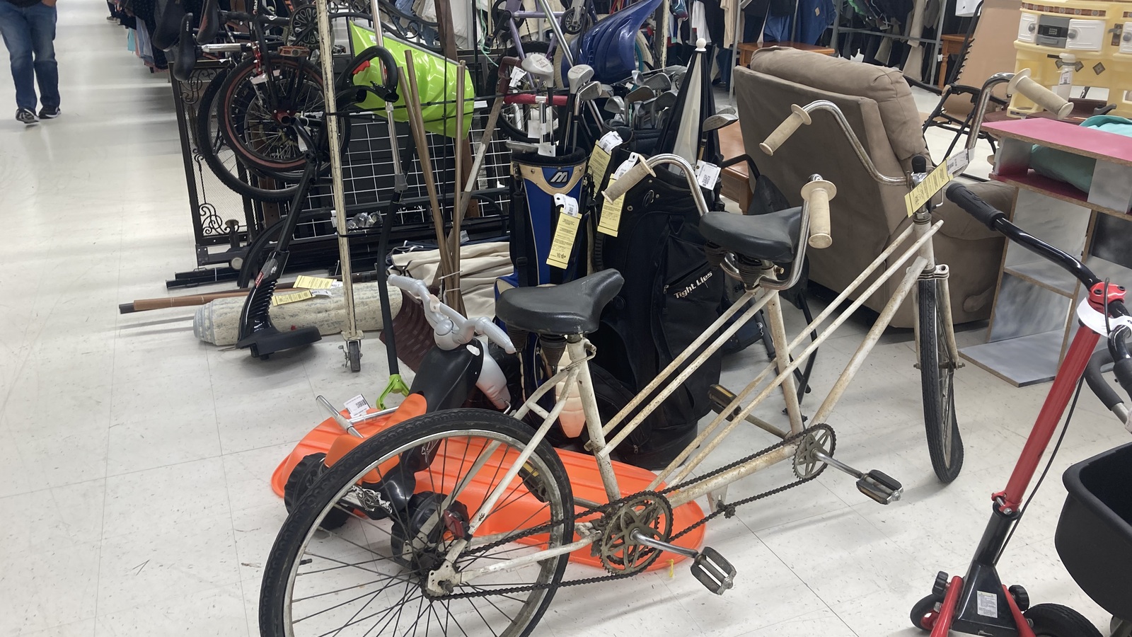 Bicycles and mobility gear on the sales floor at Valley Thrift Store