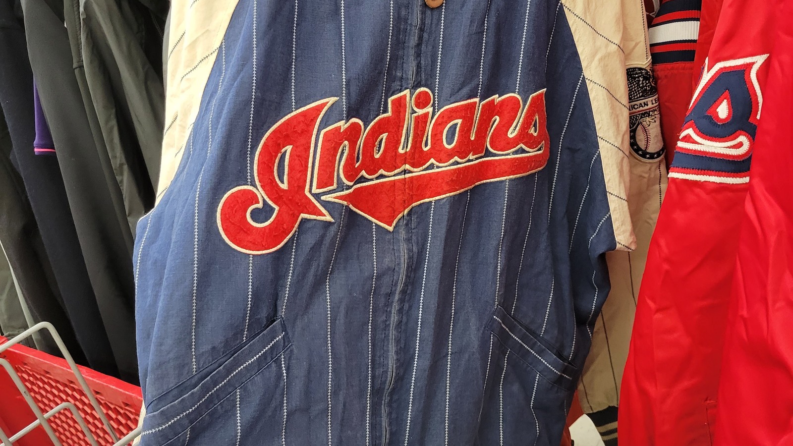 Vintage Cleveland Indians jersey among sports apparel at Valley Thrift Store