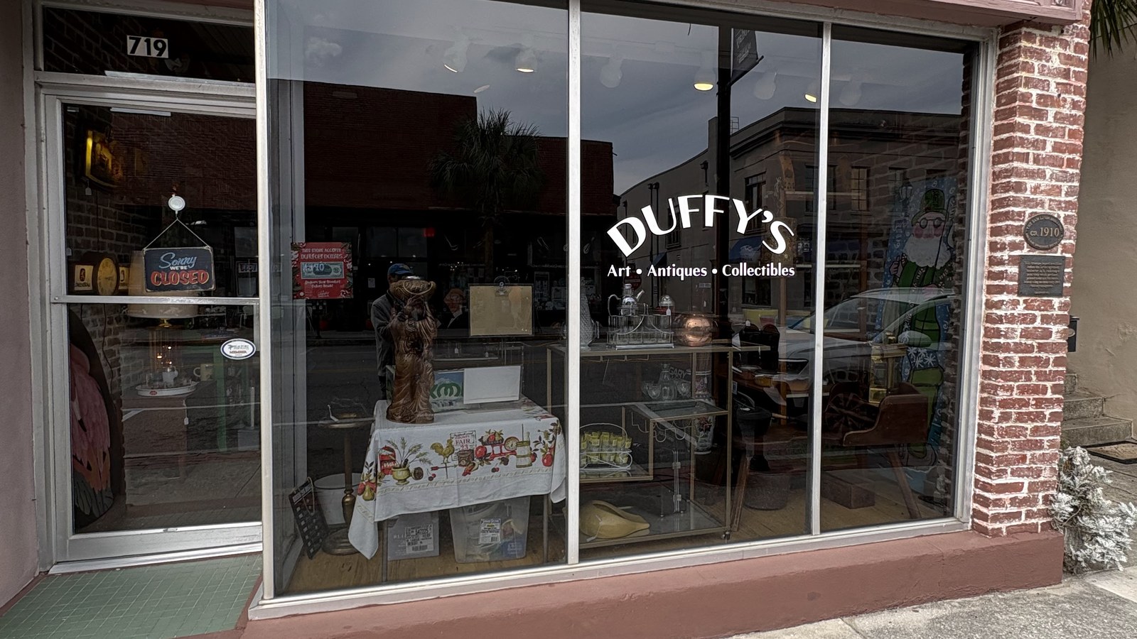 Window displays outside Duffy's Trading Post on Bay Street in Beaufort
