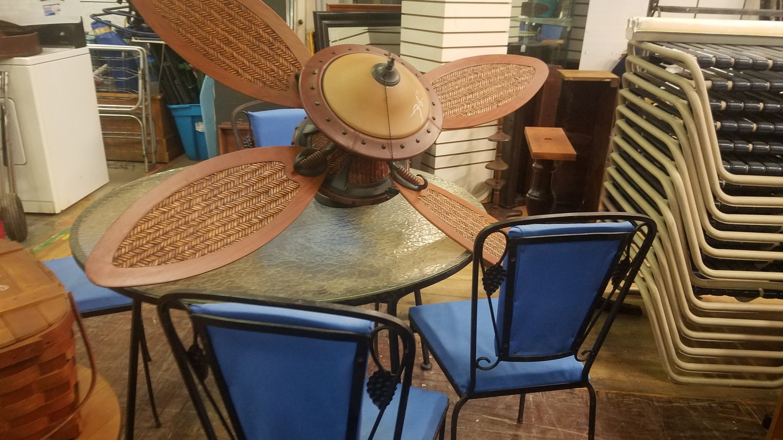 Patio furniture and a decorative ceiling fan at The Cancer Thrift Store of Beaufort