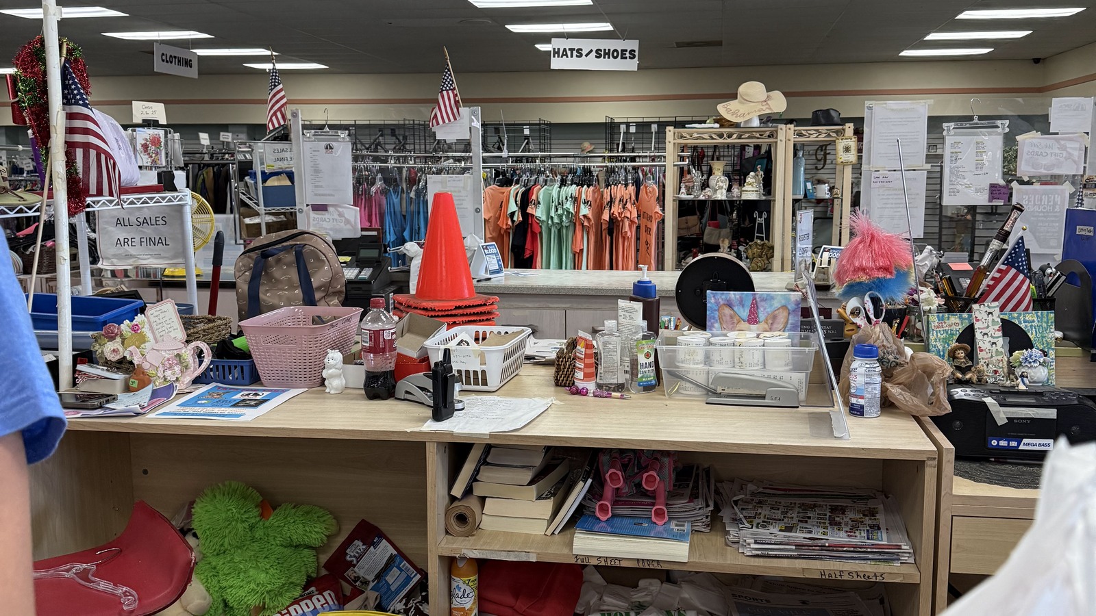 Colorful small goods and accessories near the front counter
