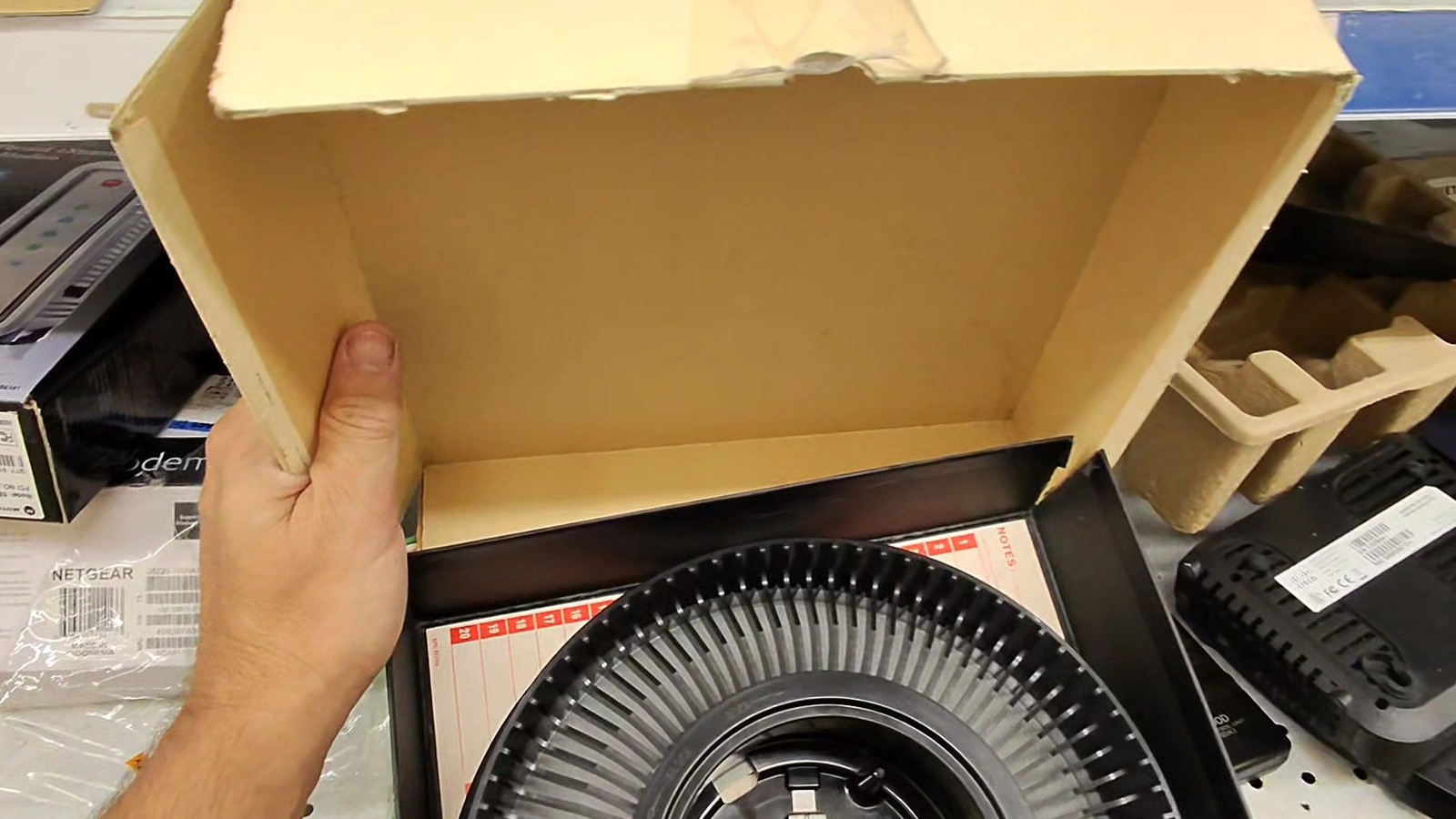 Vintage portable record player opened inside its case