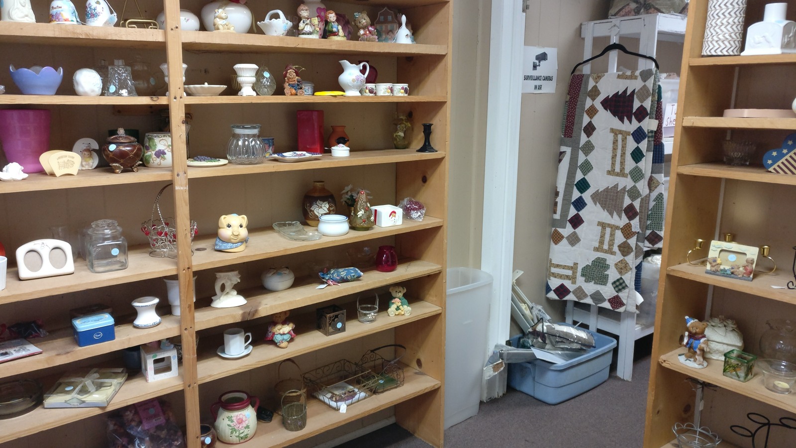 Books, pottery, quilts, and small home goods at Valley River Humane Society Thrift Store in Murphy