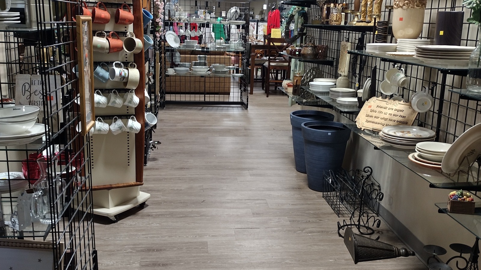 Housewares and home decor arranged at the Salvation Army Family Store in Gulfport