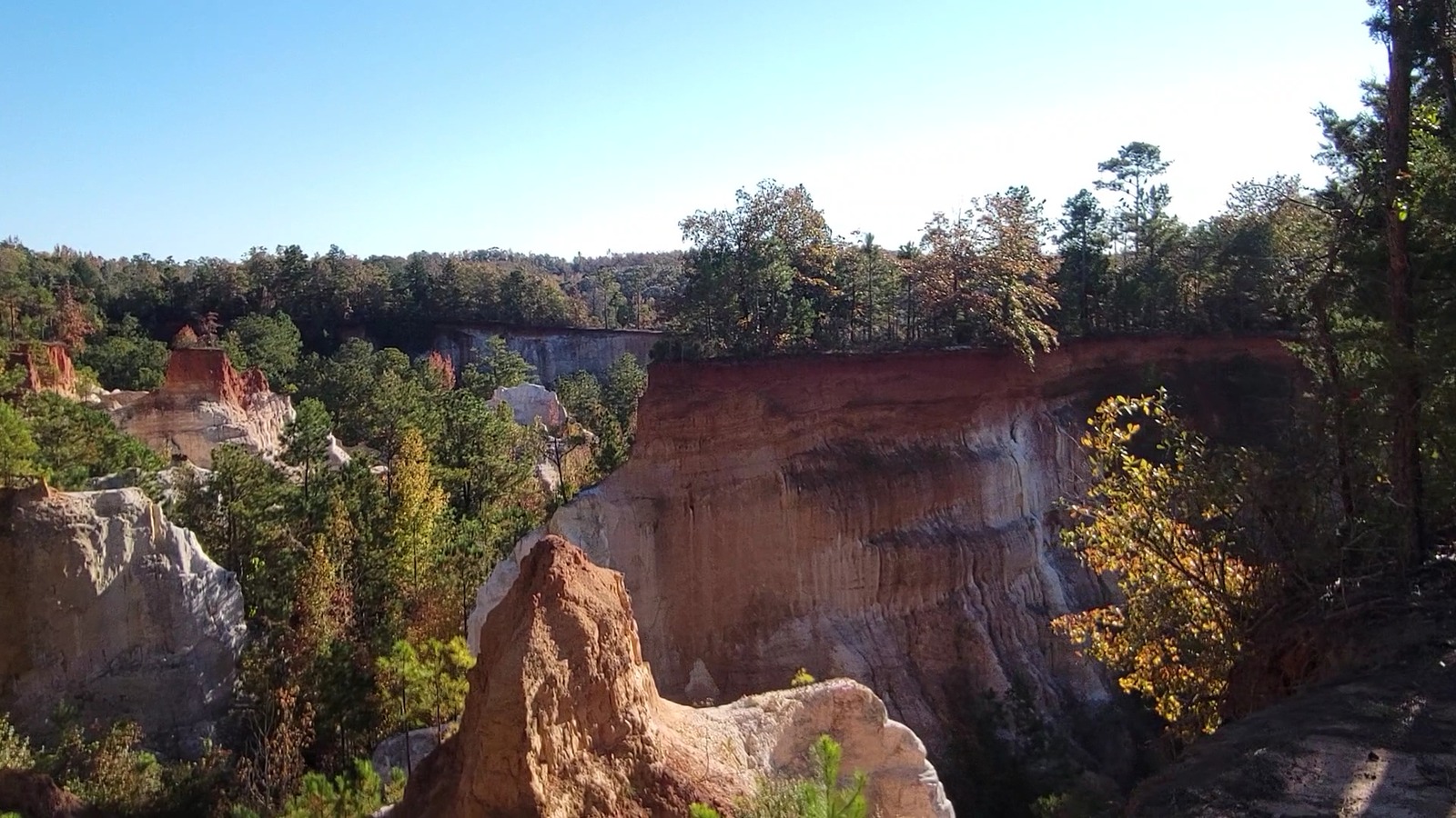 Wide canyon panorama framed by trees at Providence Canyon State Park.
