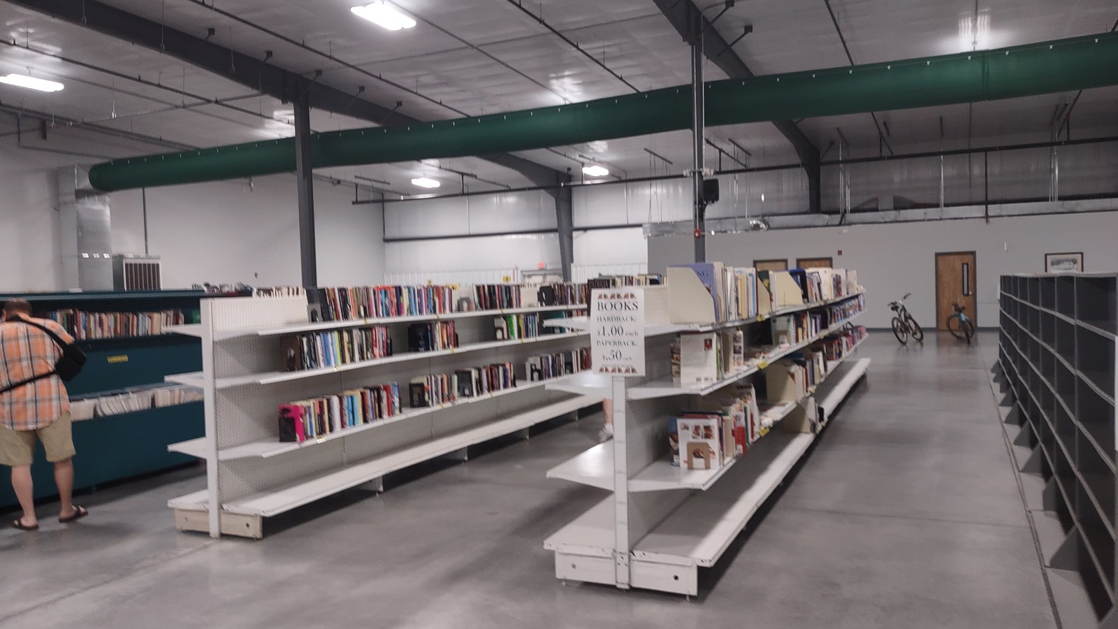Wide book aisle with neatly arranged shelves and open floor space