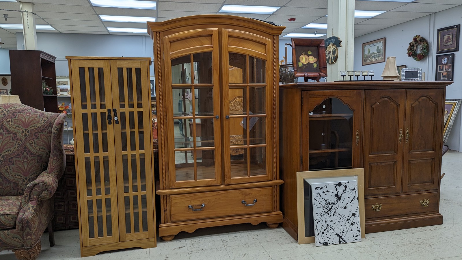 Wood cabinets, dressers, and display furniture at the Habitat ReStore in Oak Ridge