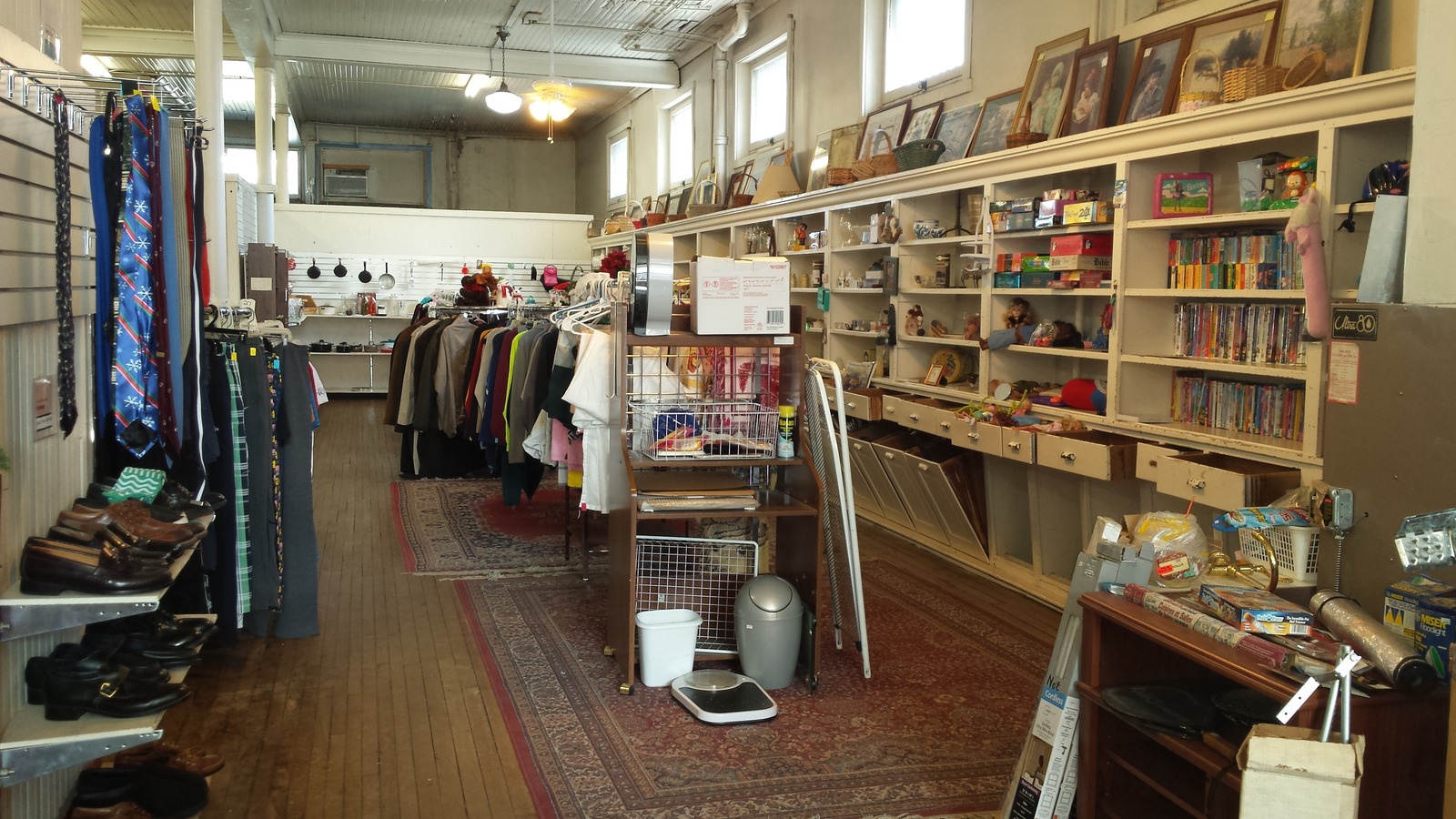 Books and secondhand goods inside American Rescue Workers Thrift Store in Mifflinburg