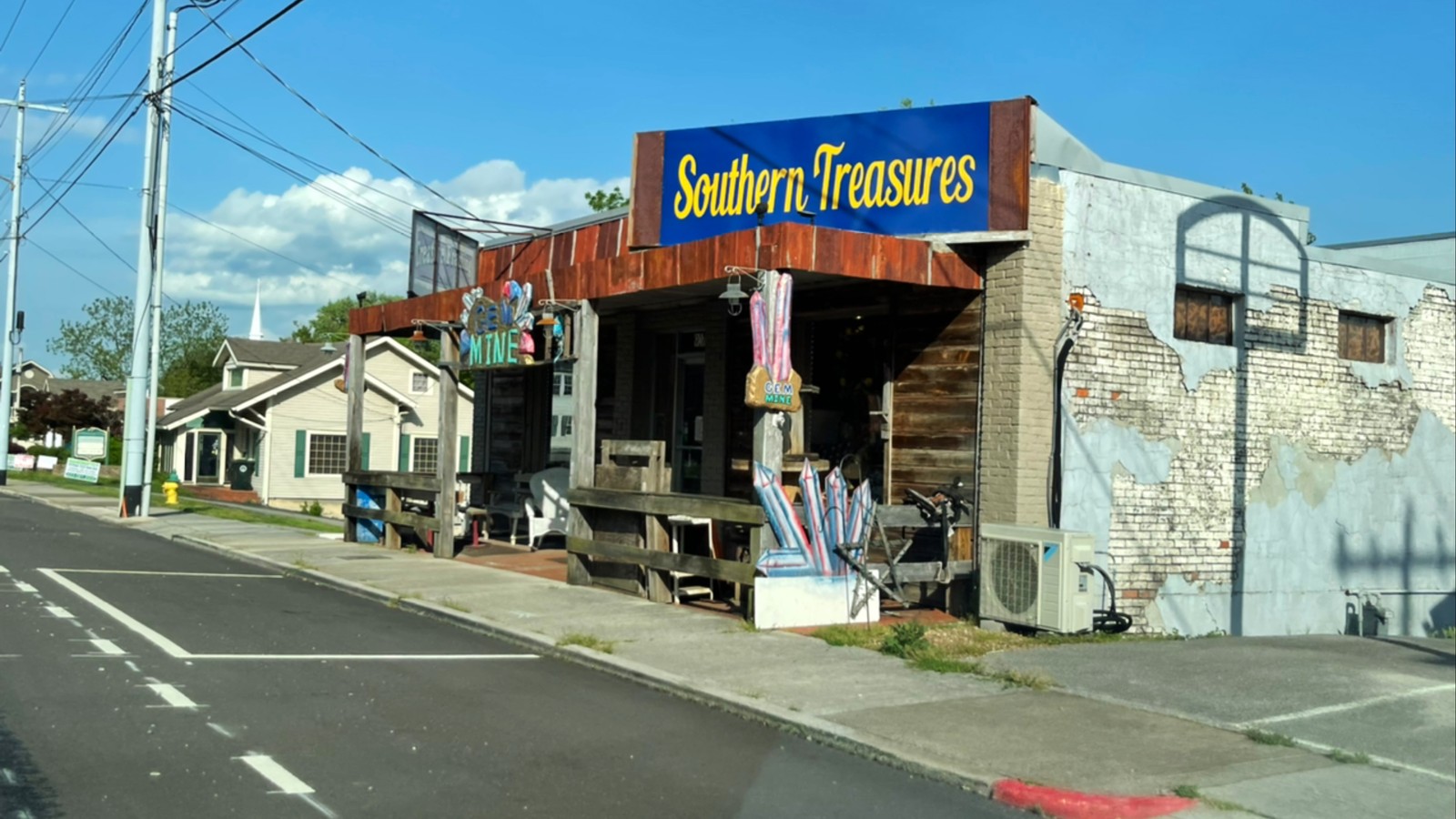 Southern Treasures storefront with outdoor displays along West First North Street in Morristown