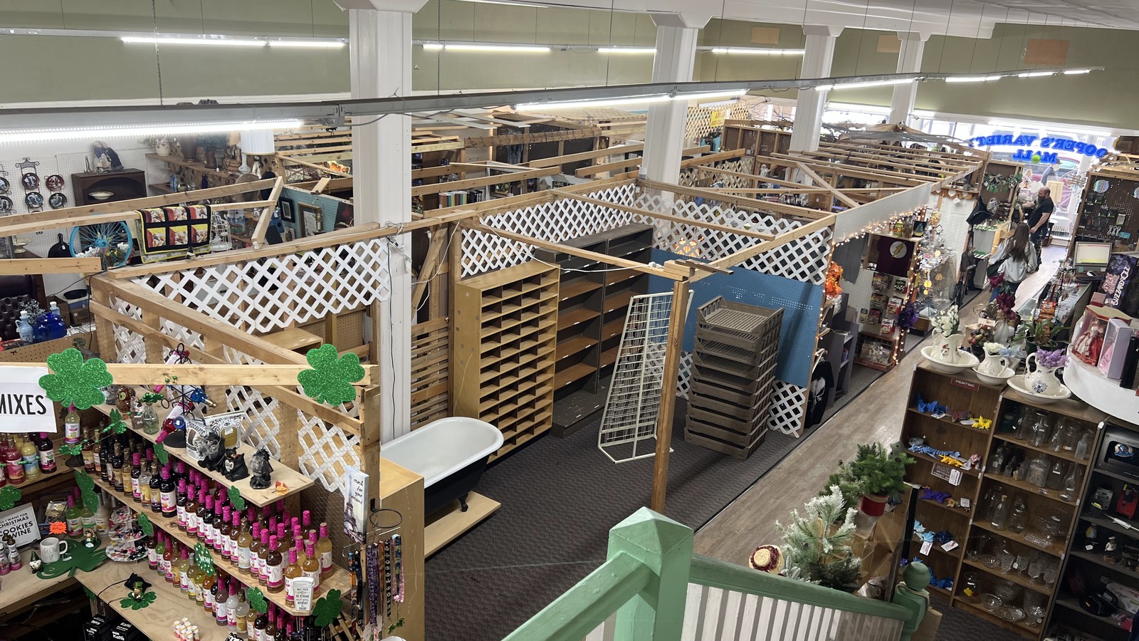 Vendor booths and merchandise displays across Coopers Variety Mall in downtown Morristown