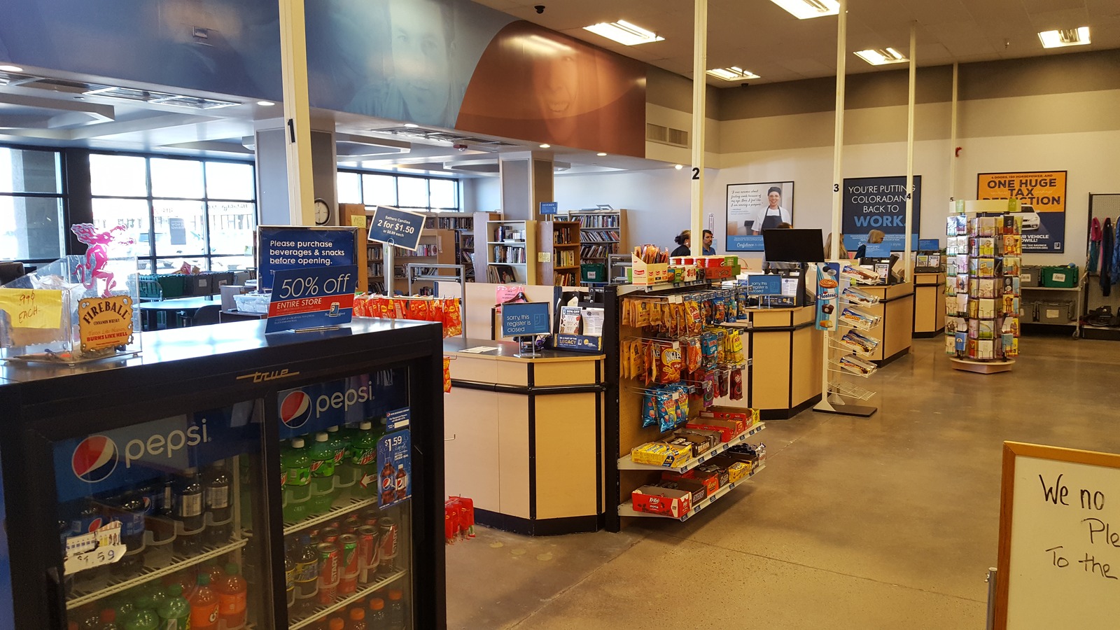 Checkout area and merchandise displays inside Goodwill in Parker
