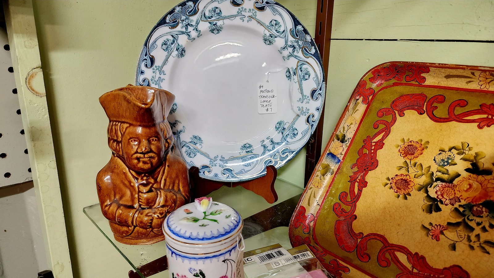 Painted ceramics and decorative pieces displayed at Pasttimes in Southern Pines