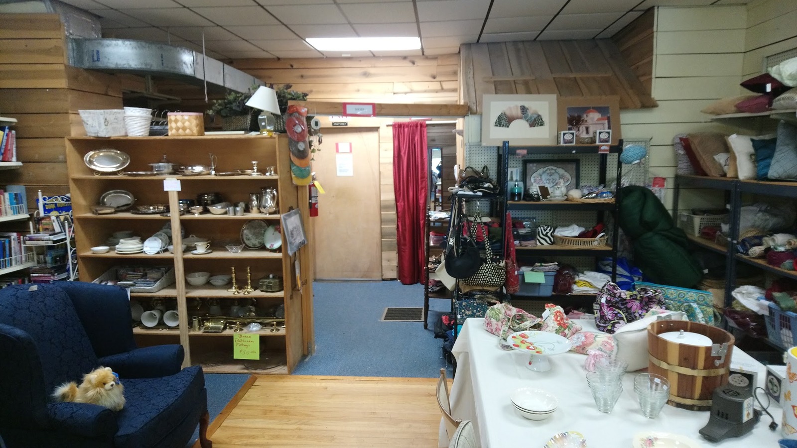 Housewares and home decor inside Emmanuel Thrift Shop in Southern Pines